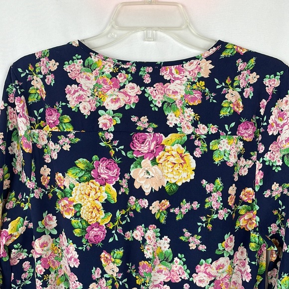 Neiman Marcus Navy Blue Floral Long Sleeve V-Neck Romper - Size Large - Picture 11 of 14